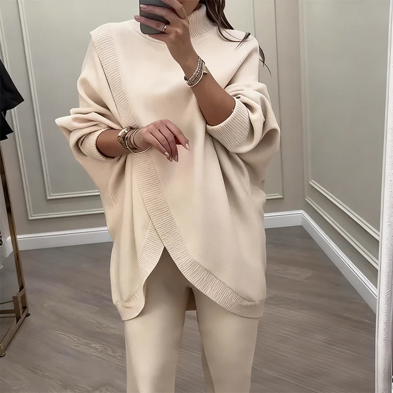 Angela | Conjunto de punto: jersey asimétrico + pantalones anchos