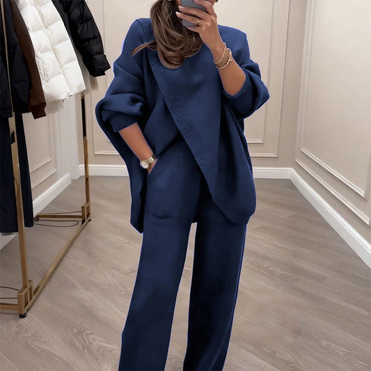 Angela | Conjunto de punto: jersey asimétrico + pantalones anchos