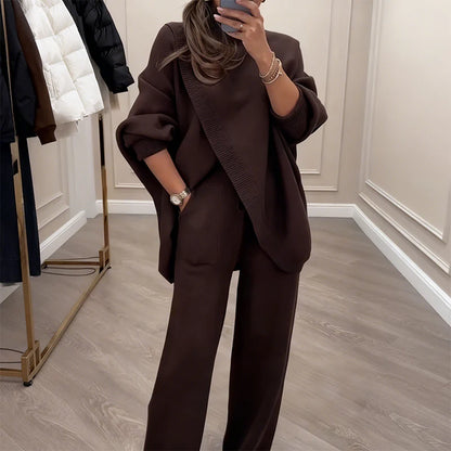 Angela | Conjunto de punto: jersey asimétrico + pantalones anchos